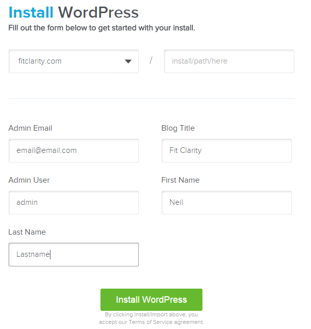 install wordpress 1 click